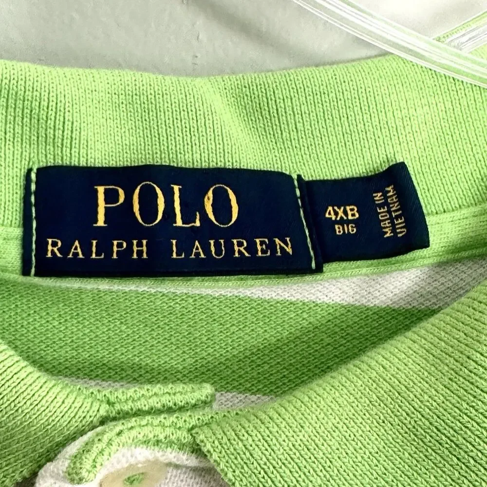 Polo Ralph Lauren Polo Shirt Mens 4XB Green White Stripe Cotton Preppy Pony